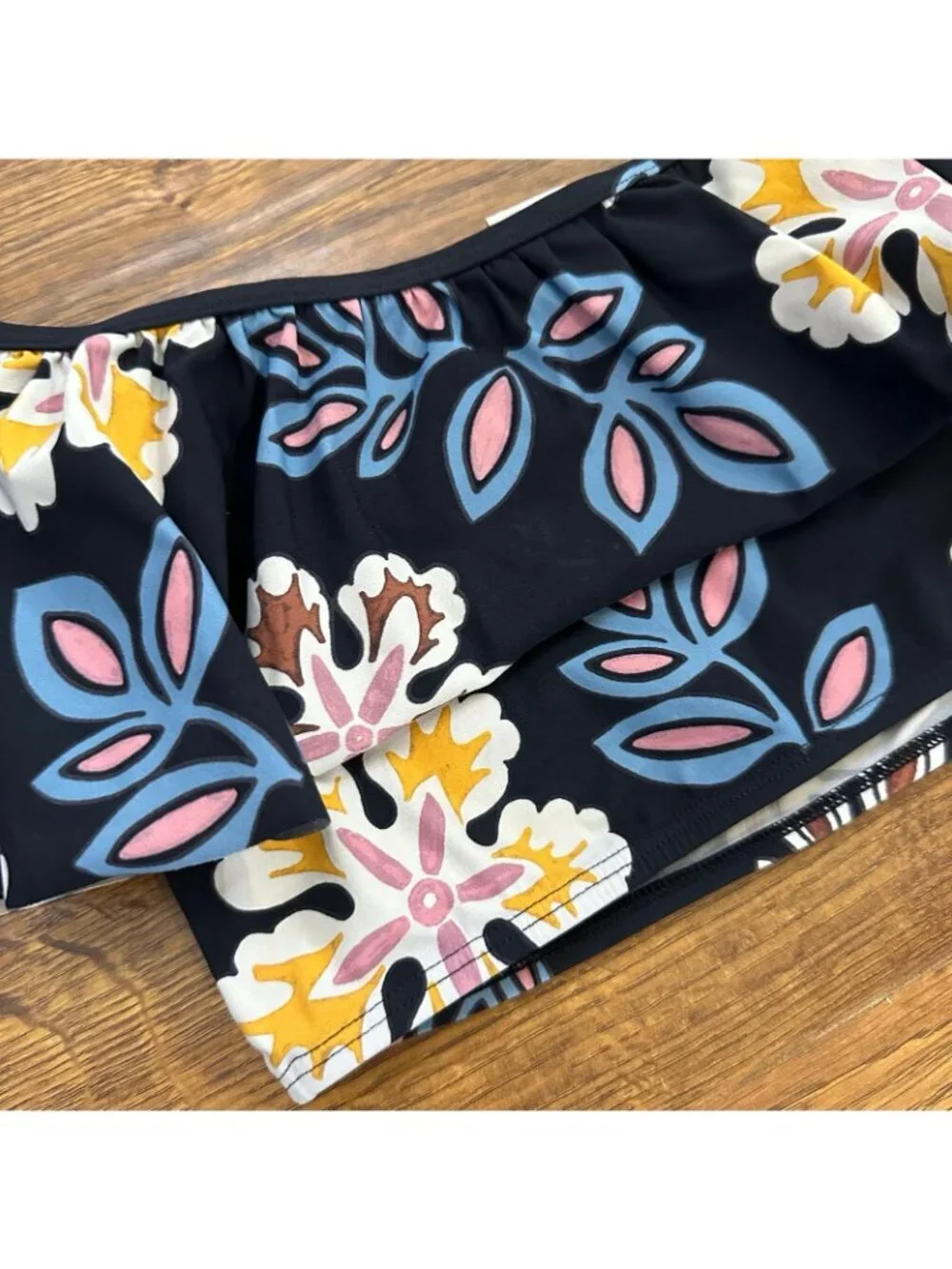 Tory Burch Hopewell Floral Off Shoulder Bandeau Top in black with multi flowers